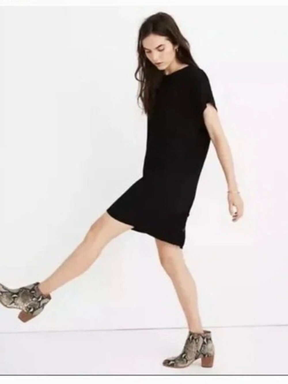 Madewell Crewneck Button-Back Easy Black Dress - Size Medium